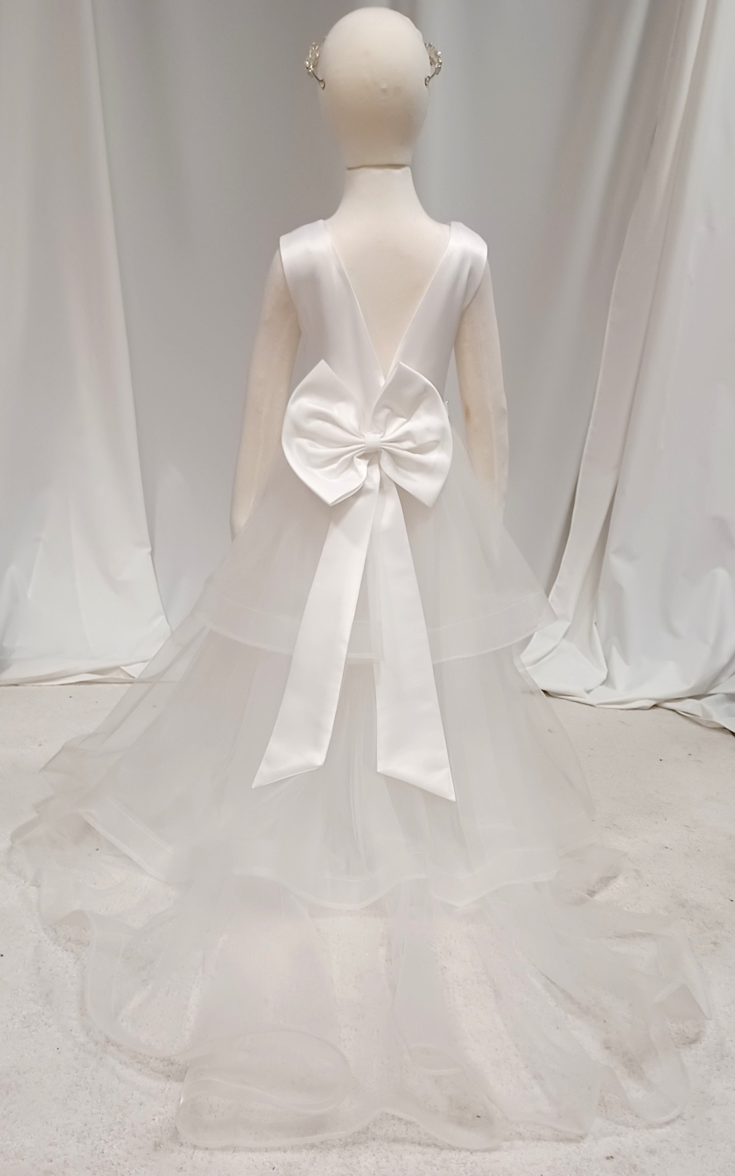 Repunzel- Sleeveless Satin & Multi-layer Tulle Dress with Bow