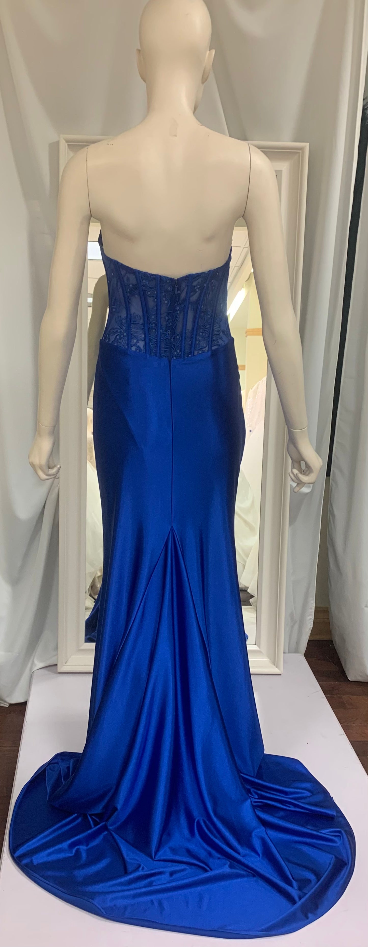 (1)PD114 - Strapless Sheer Corset Mermaid gown with slit