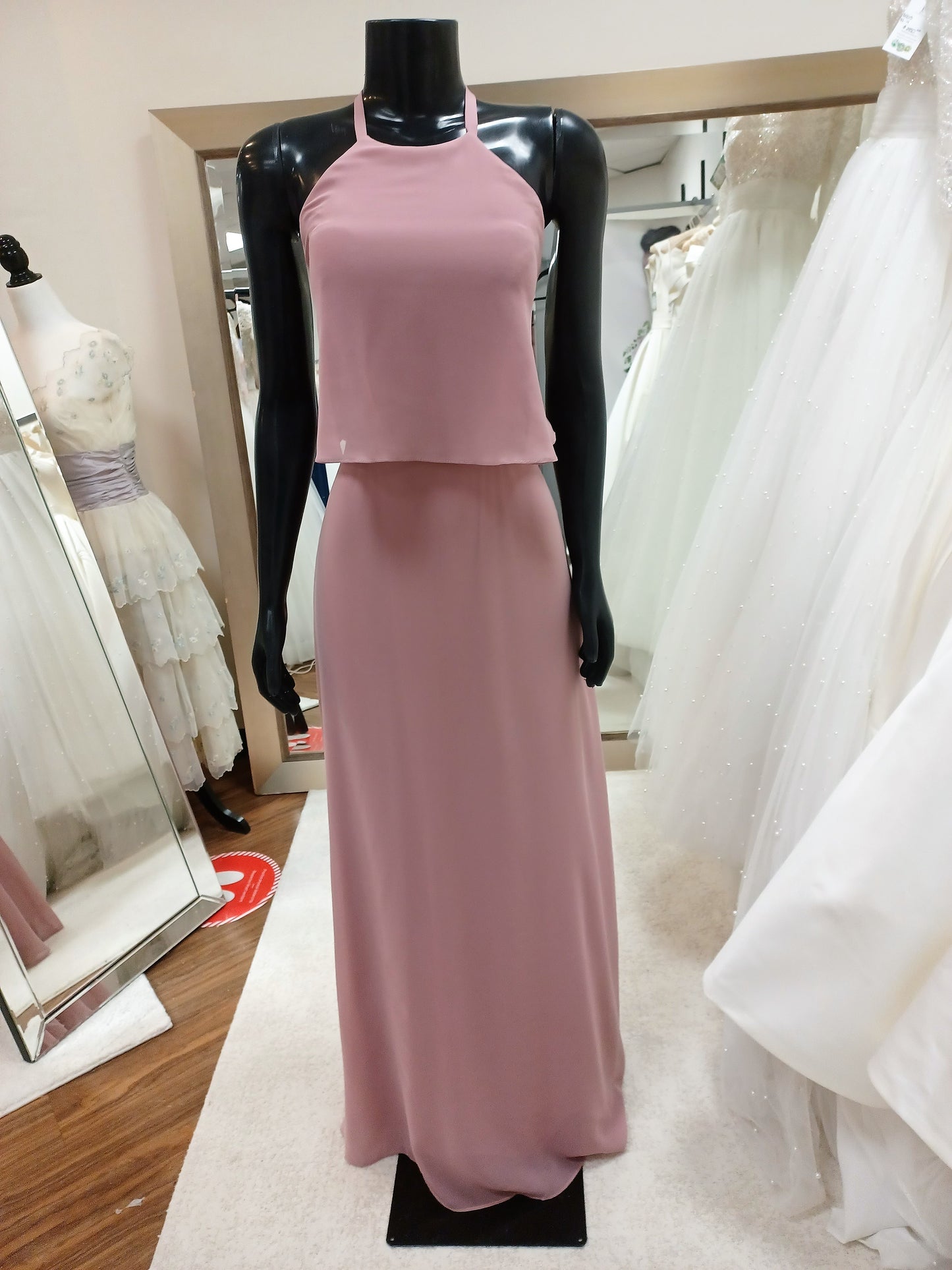 BM017-English Rose Floating Halter Neck Bridesmaid Dress