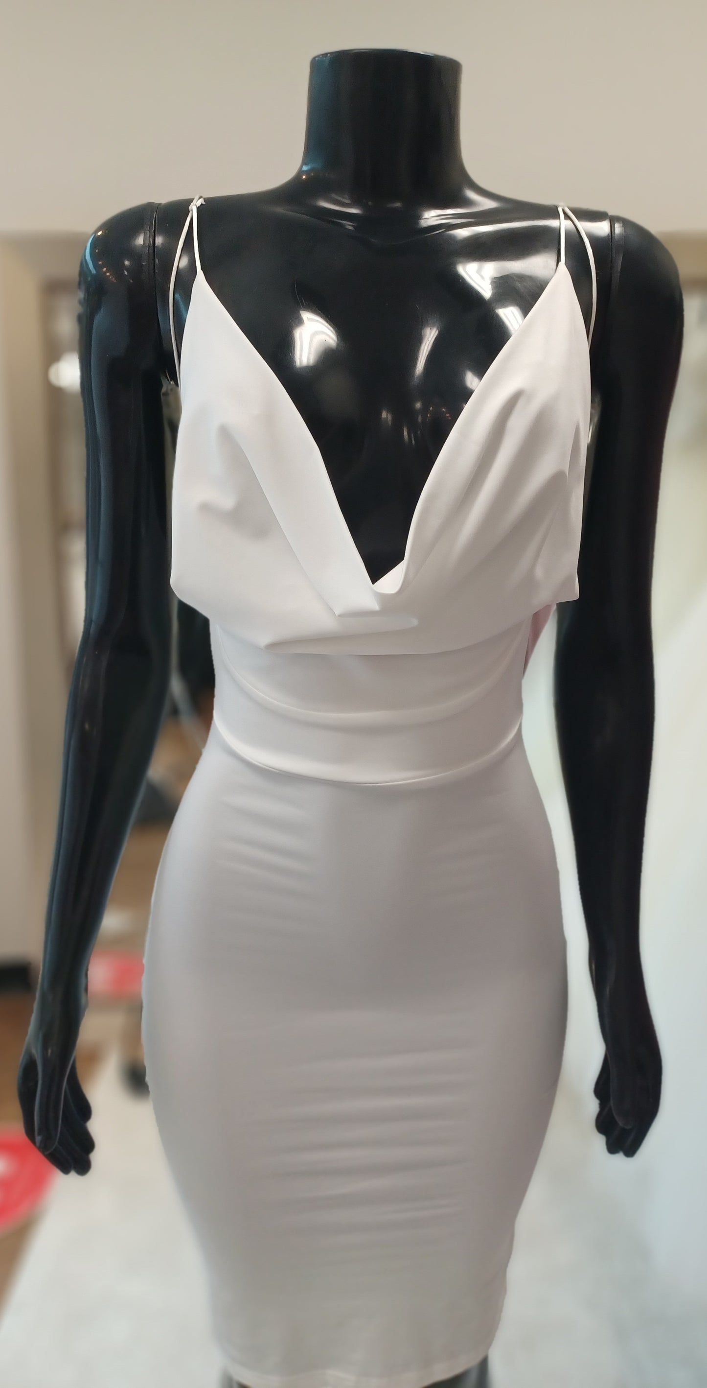 LBD001-Body-Con Open Back Mini Dress with Hanging Cowl & Adjustable Side Straps