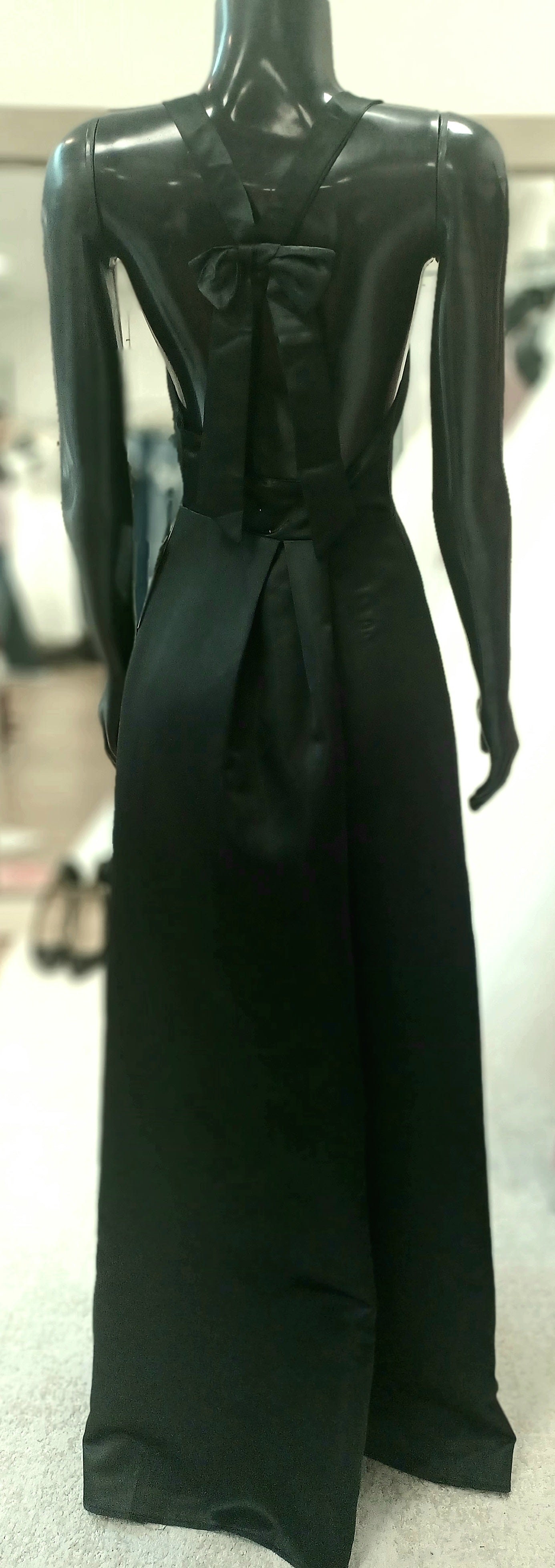 LBD009 - Black Pleated Gown with Back Bow Detail