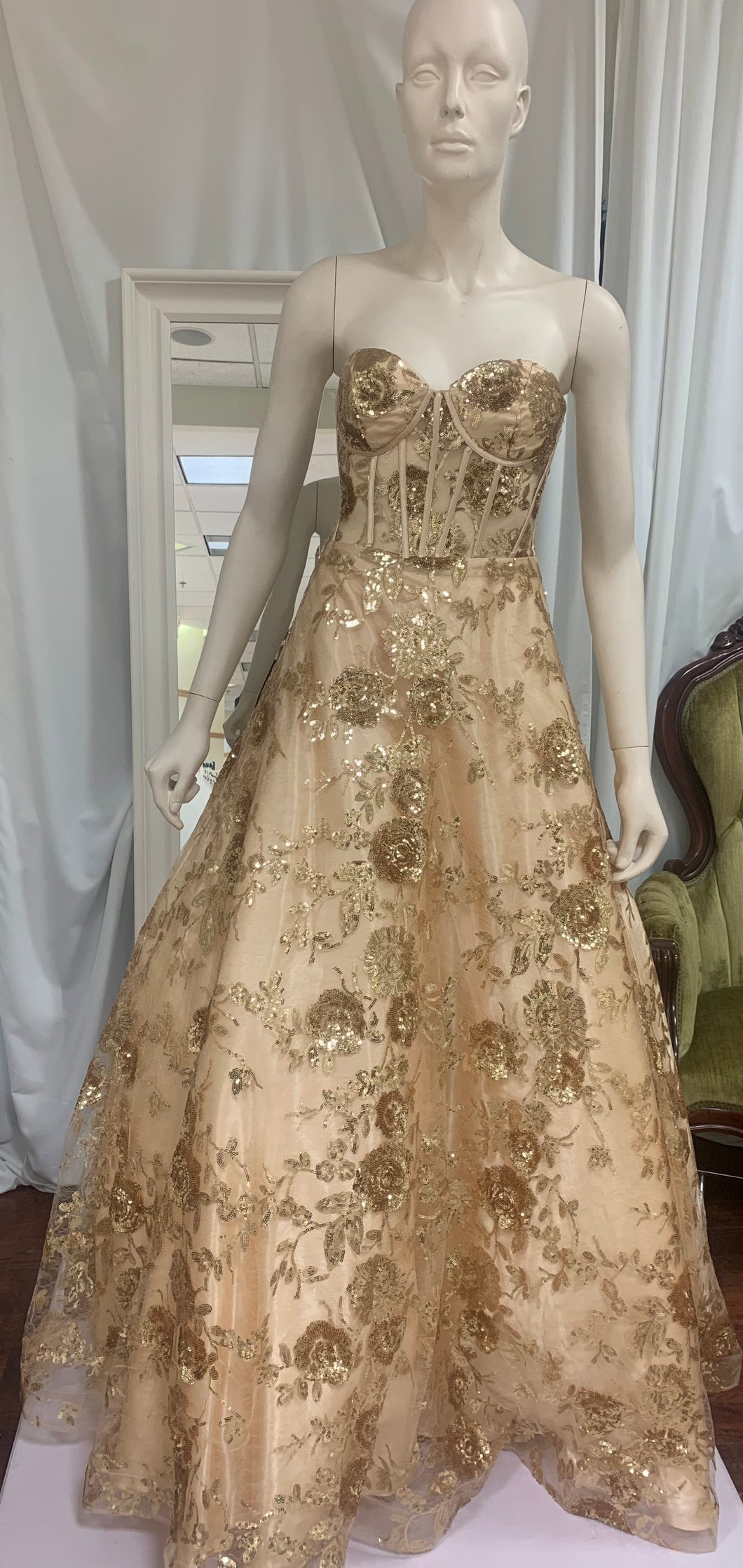 NT7- Gold Sequin Bustier Ball Gown