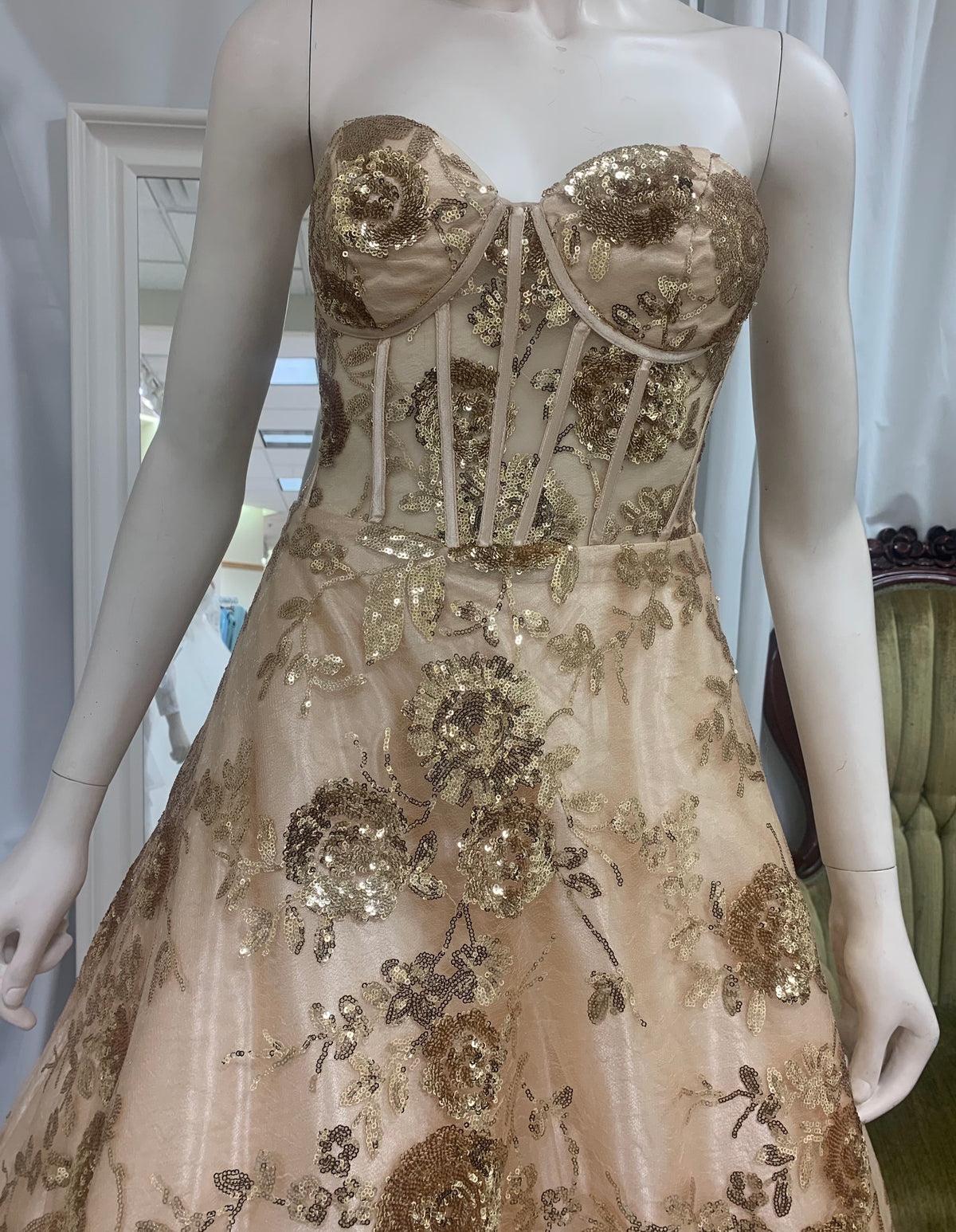 NT7- Gold Sequin Bustier Ball Gown