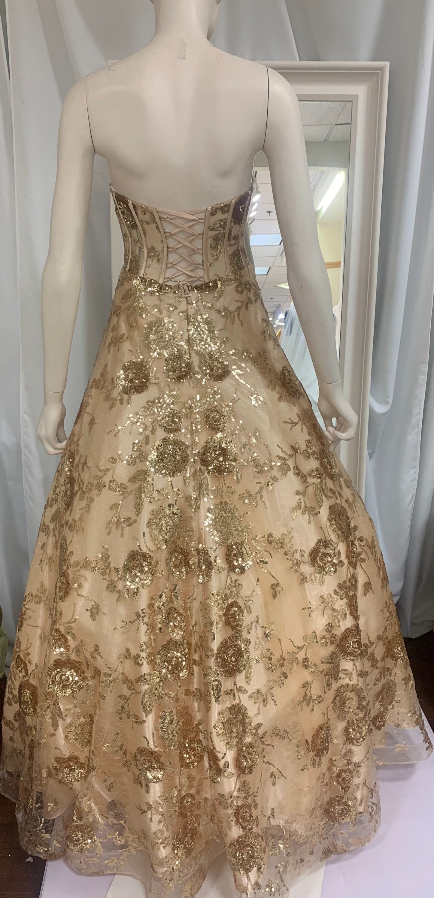 NT7- Gold Sequin Bustier Ball Gown
