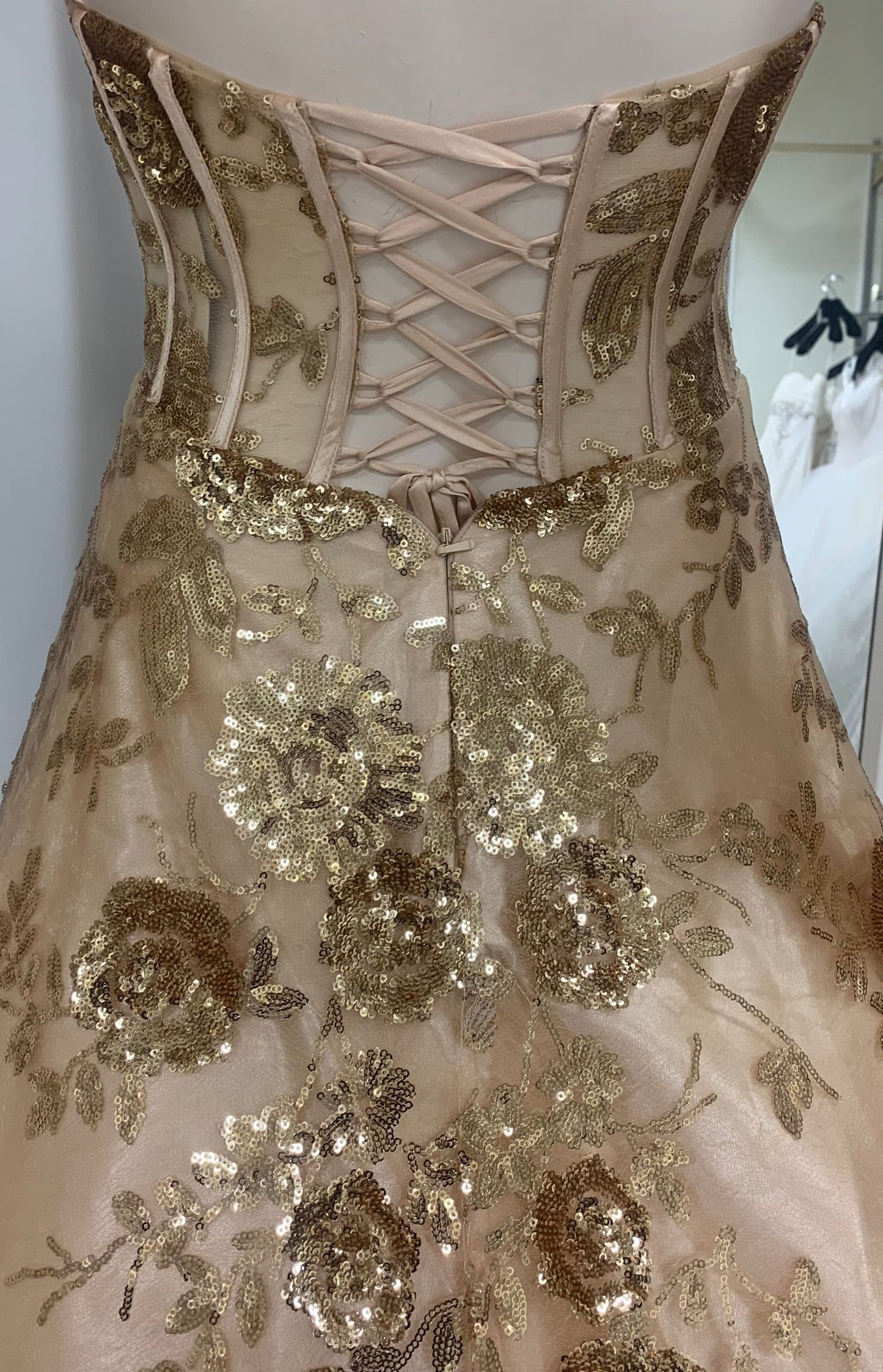 NT7- Gold Sequin Bustier Ball Gown
