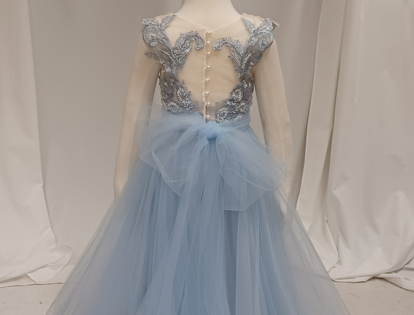 Cinderella - Sky Blue Illusion Lace with Horsehair trim layered skirt