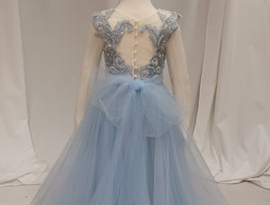 Cinderella - Sky Blue Illusion Lace with Horsehair trim layered skirt