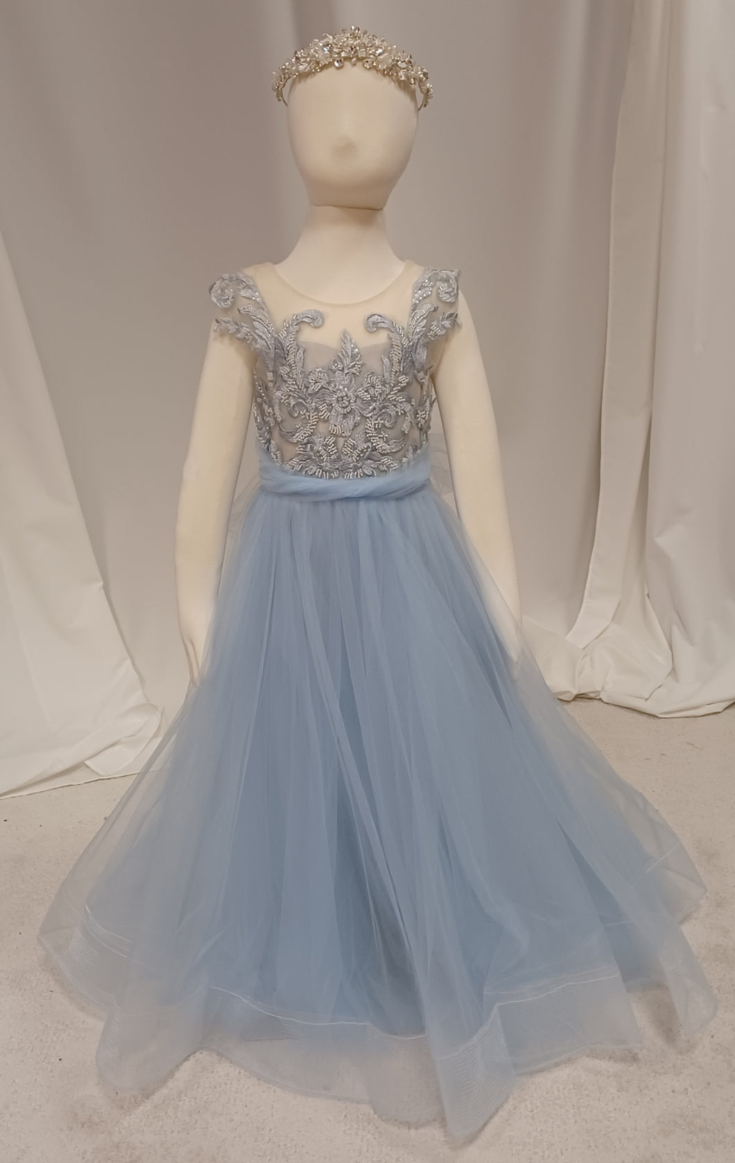 Cinderella - Sky Blue Illusion Lace with Horsehair trim layered skirt