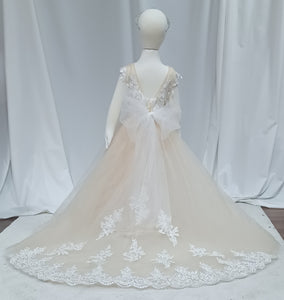 Aurora - Sleeveless Peach Dress with Lace applique & Lace train