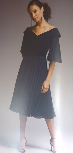 Off-Shoulder Flutter Sleeve Pleated Fit & Flare Dress 231723