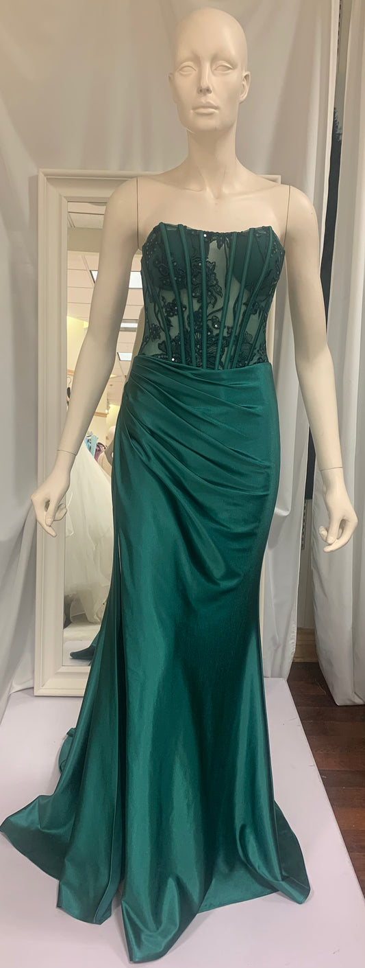 (3)PD114 - Strapless Sheer Corset Mermaid gown with slit