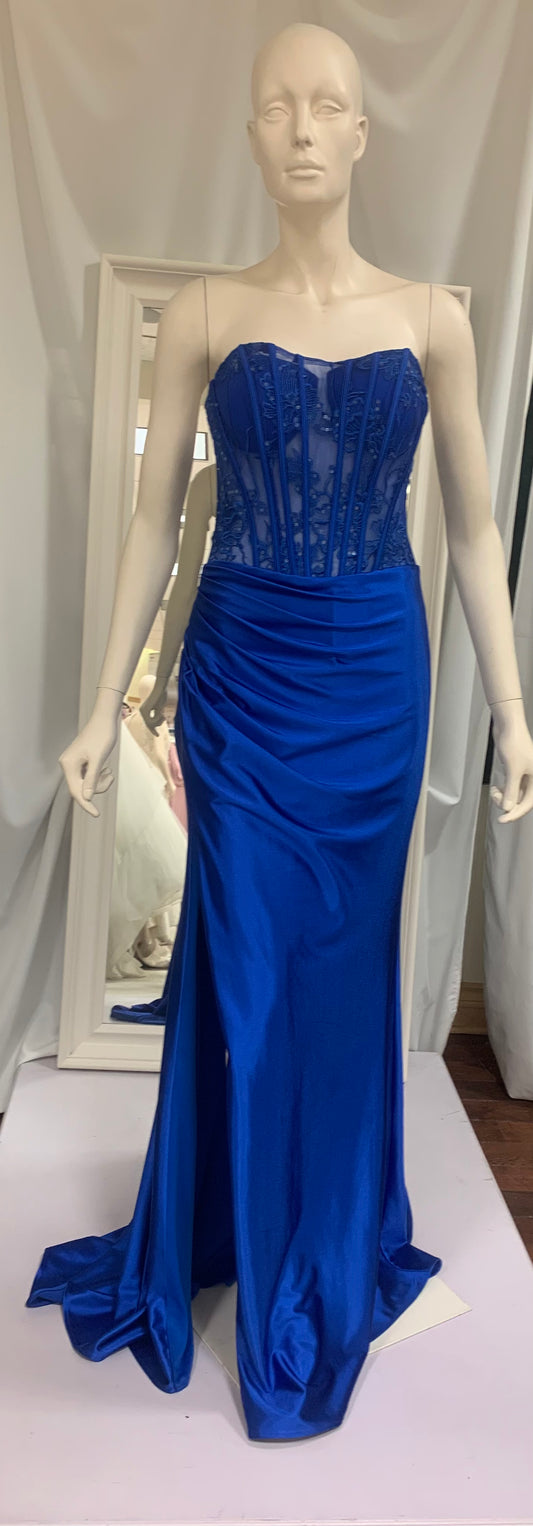 (1)PD114 - Strapless Sheer Corset Mermaid gown with slit