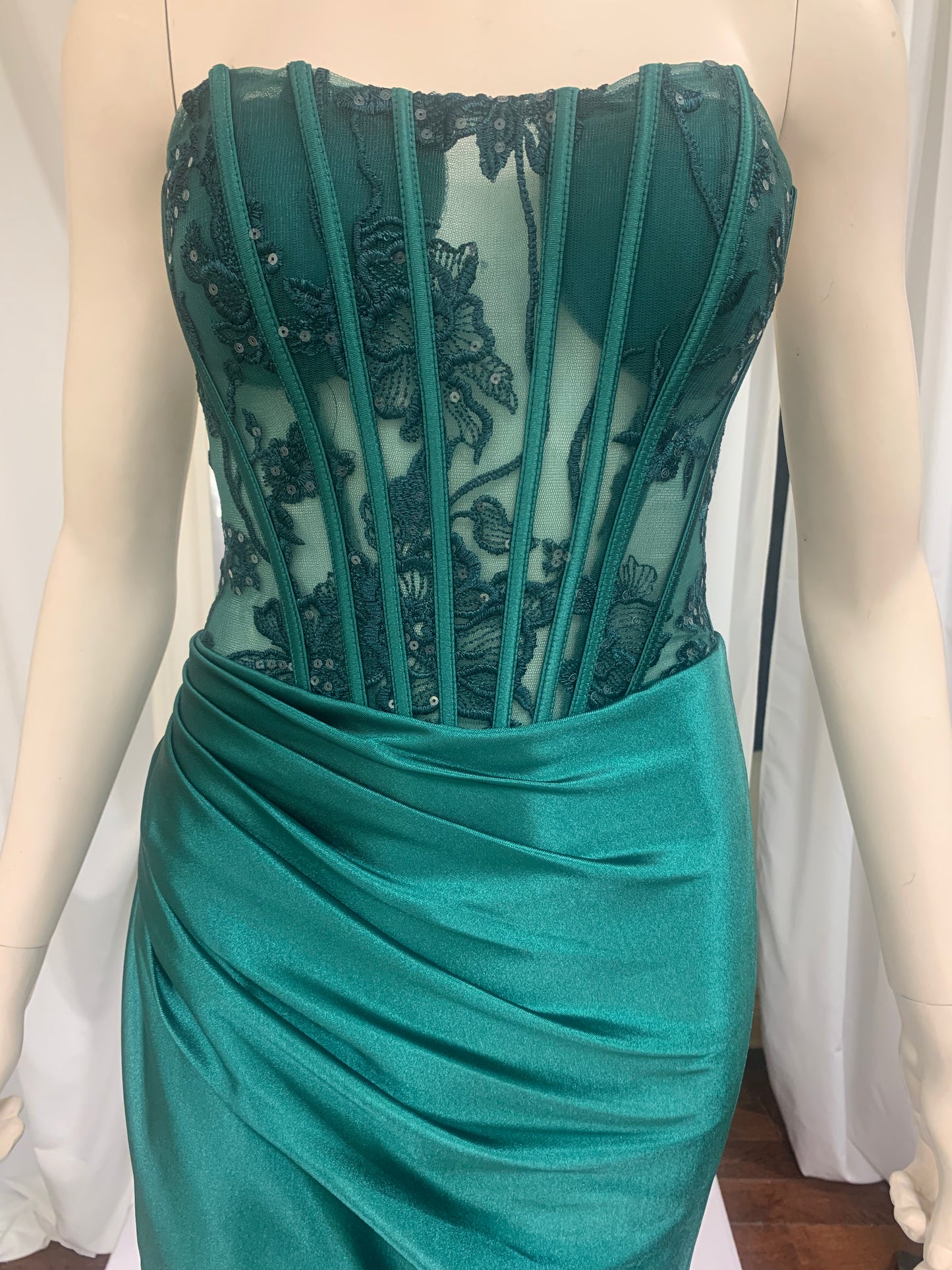(3)PD114 - Strapless Sheer Corset Mermaid gown with slit