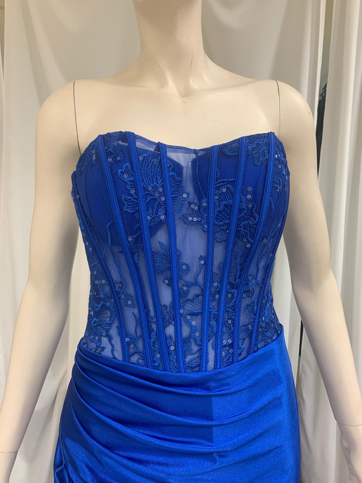 (1)PD114 - Strapless Sheer Corset Mermaid gown with slit