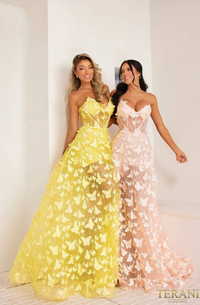 A-Line Strapless Extreme Illusion Butterfly Dress - 241P2086