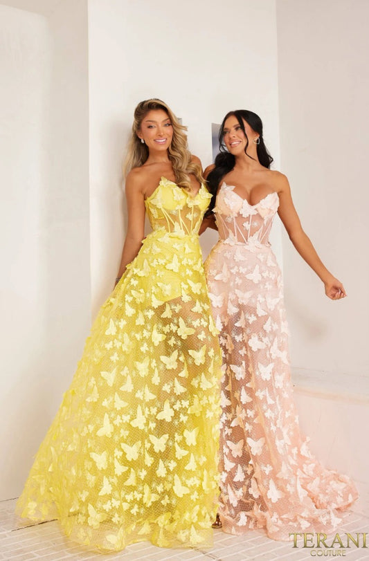 A-Line Strapless Extreme Illusion Butterfly Dress - 241P2086