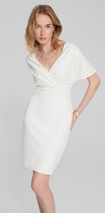 Scuba Crepe Wrap Dress with Pearl Detail -241761