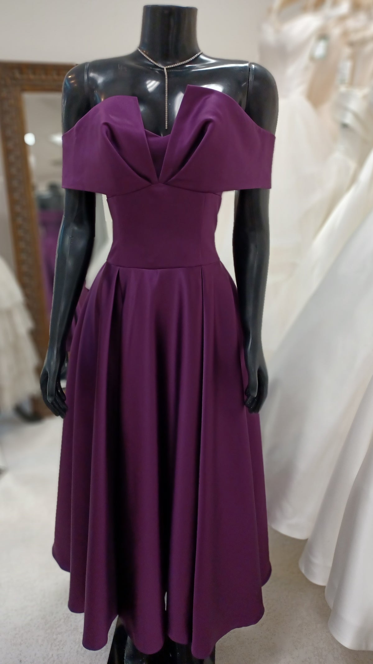 P008- Tea length Off-shoulder Cocktail Dress