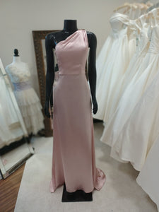 BM011-Ballet Pink Silk One Shoulder Bridesmaid Dress