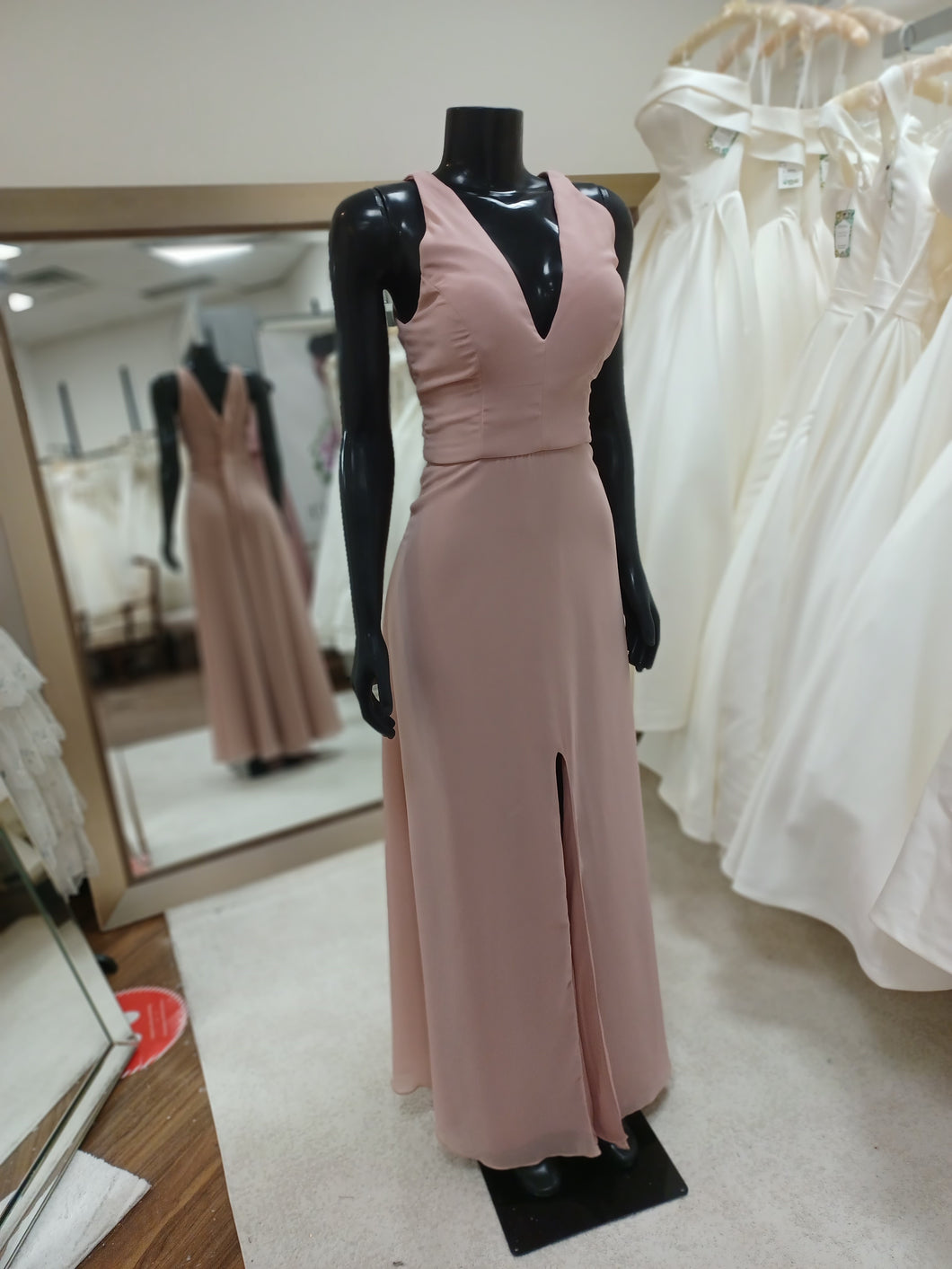 BM020-Dusty Rose Chiffon V-neck Bridesmaid Dress with high Slit