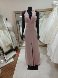 BM020-Dusty Rose Chiffon V-neck Bridesmaid Dress with high Slit
