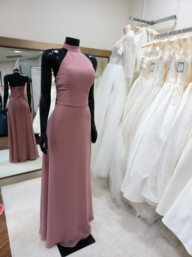 BM019-English Rose High Halter Neck Bridesmaid Dress