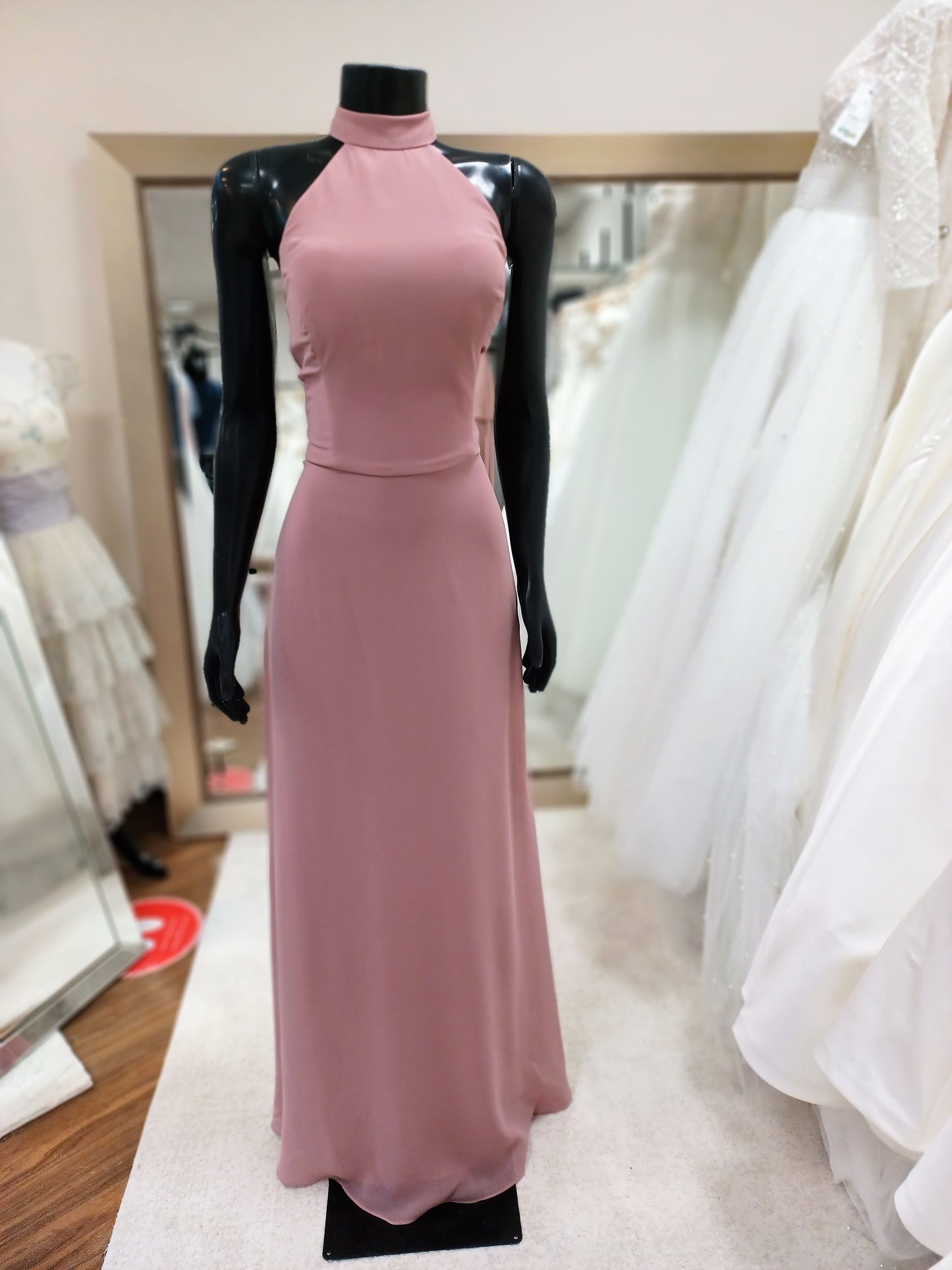 BM019-English Rose High Halter Neck Bridesmaid Dress
