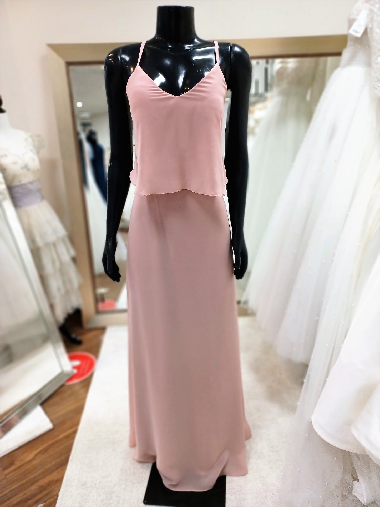 BM018-Dusty Rose Bridesmaid  Floating V-neck Bodice & Spaghetti Straps