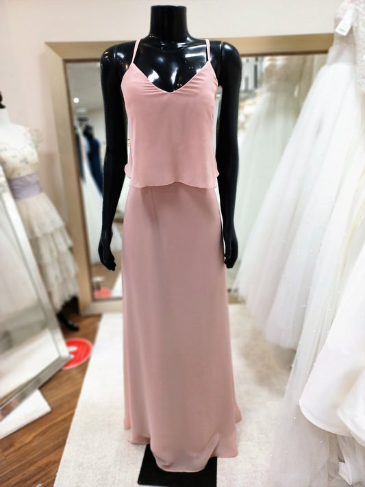 BM018-Dusty Rose Bridesmaid  Floating V-neck Bodice & Spaghetti Straps