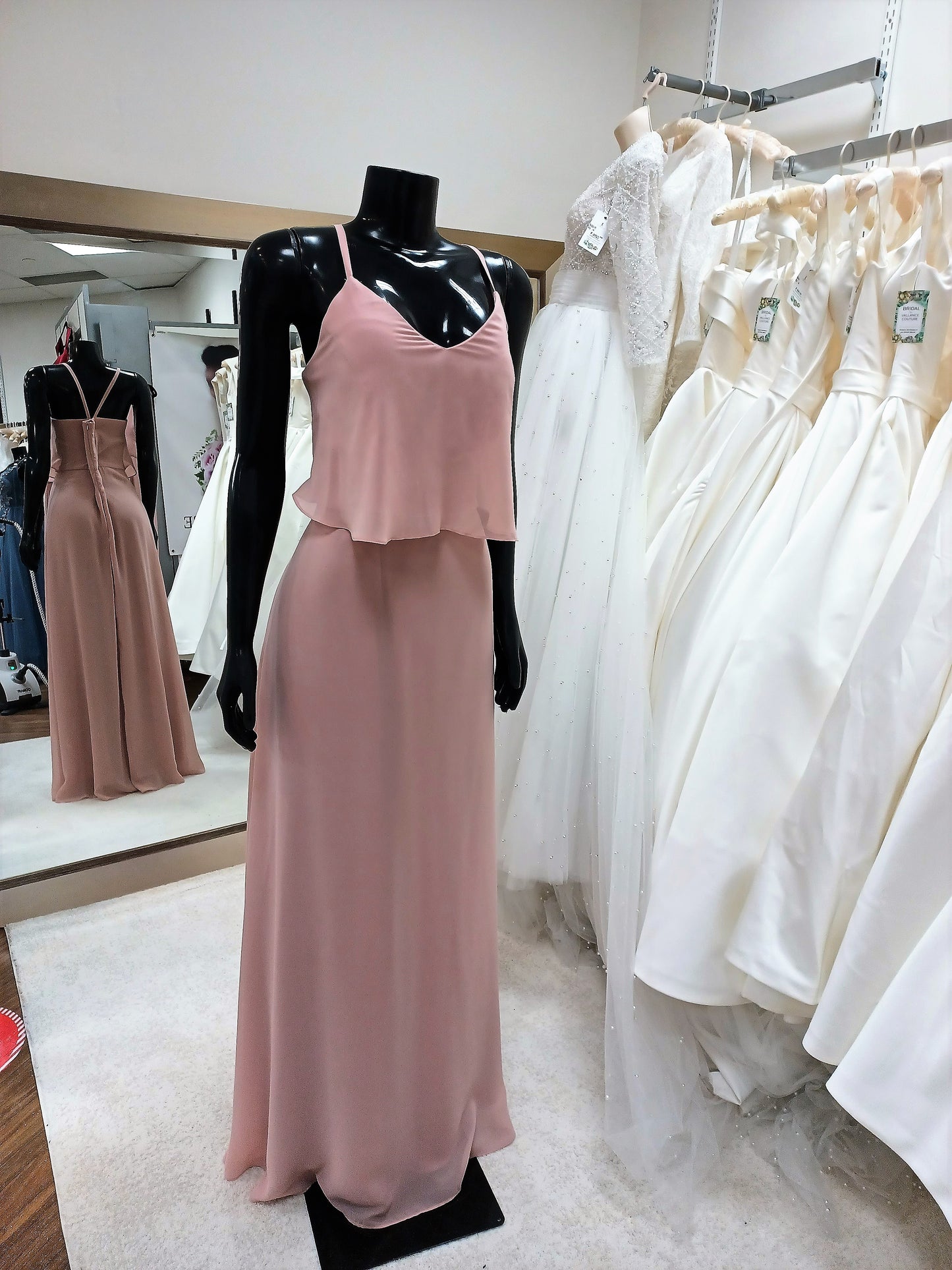 BM018-Dusty Rose Bridesmaid  Floating V-neck Bodice & Spaghetti Straps