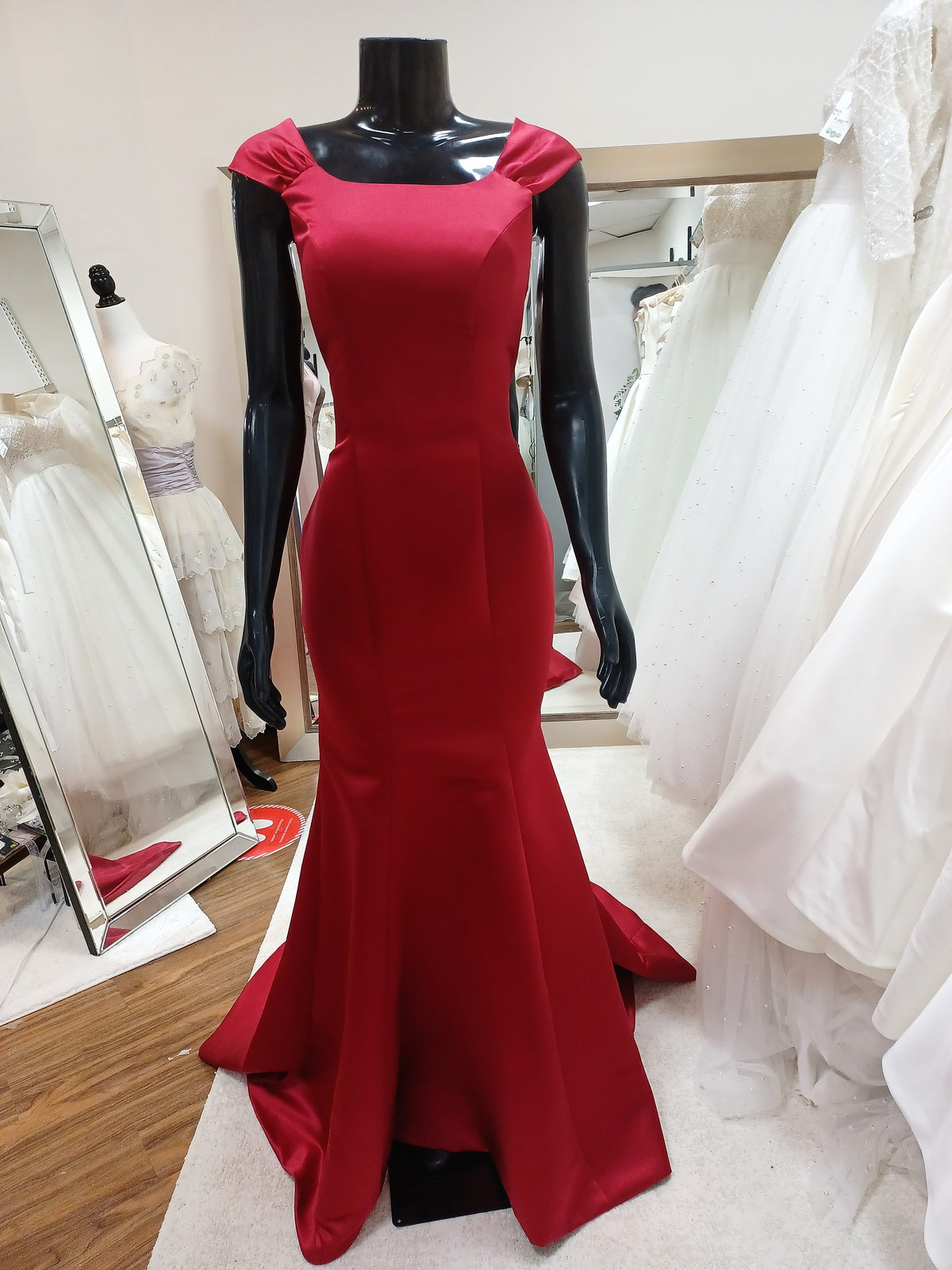 P007-Ruby Red Satin Body Con Mermaid Dress