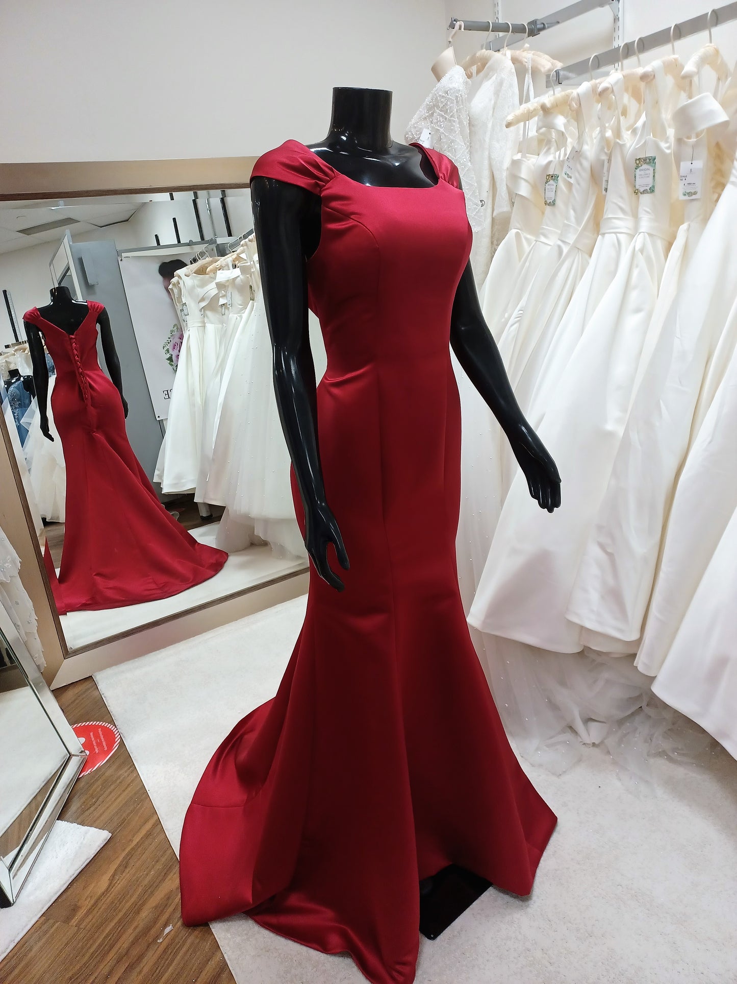 P007-Ruby Red Satin Body Con Mermaid Dress