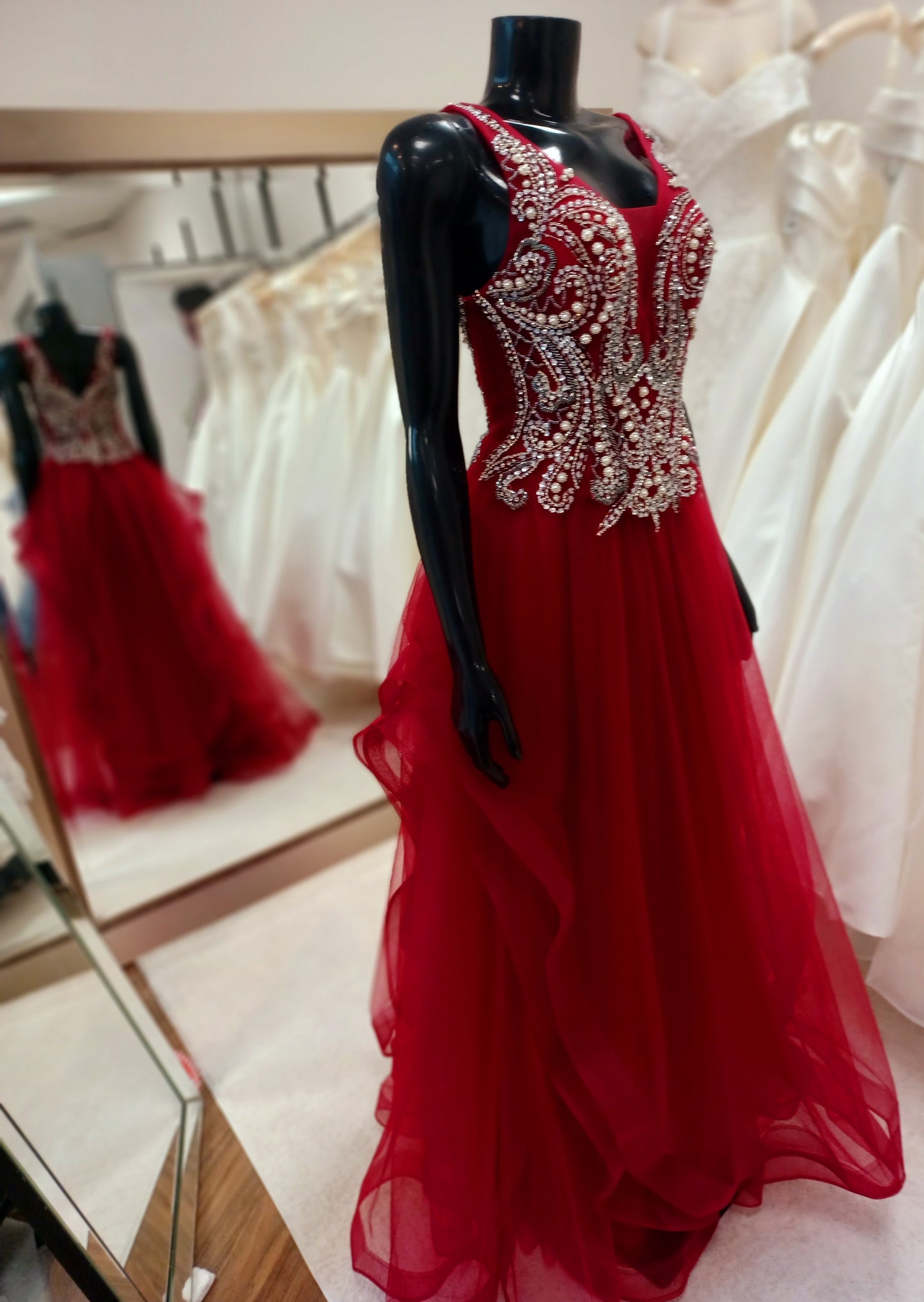 P009-Hand-Embellished Chiffon&Tulle Multi-Teared Gown