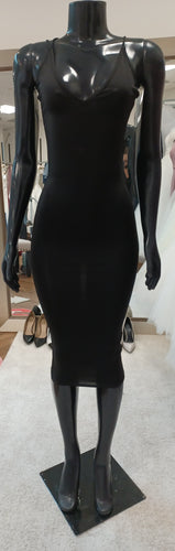 LBD005-  Tri-Strap Vneck Skinny Body-Con Sleeveless Casual Midi Dress