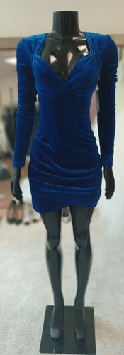 T001 - Cobalt Blue Velour full-sleeve Bodycon mini dress