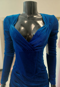 T001 - Cobalt Blue Velour full-sleeve Bodycon mini dress