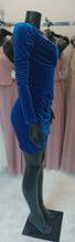 Load image into Gallery viewer, T001 - Cobalt Blue Velour full-sleeve Bodycon mini dress