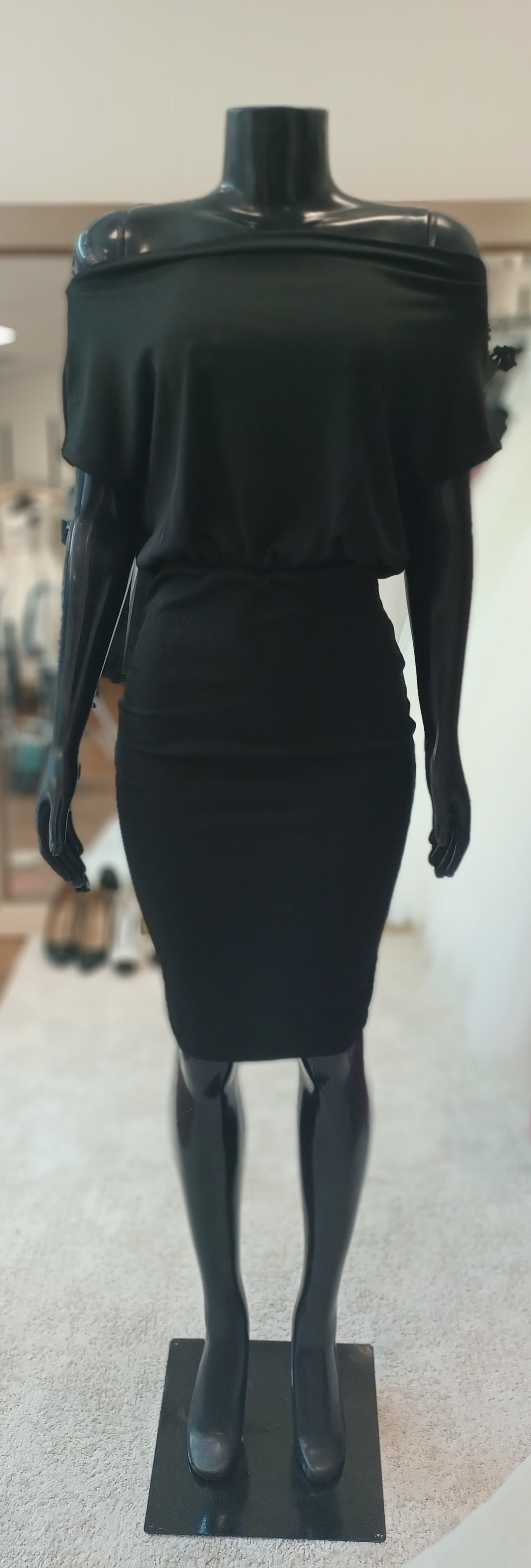 LBD008 - Off Shoulder High Waist Short Sleeve Midi Dress