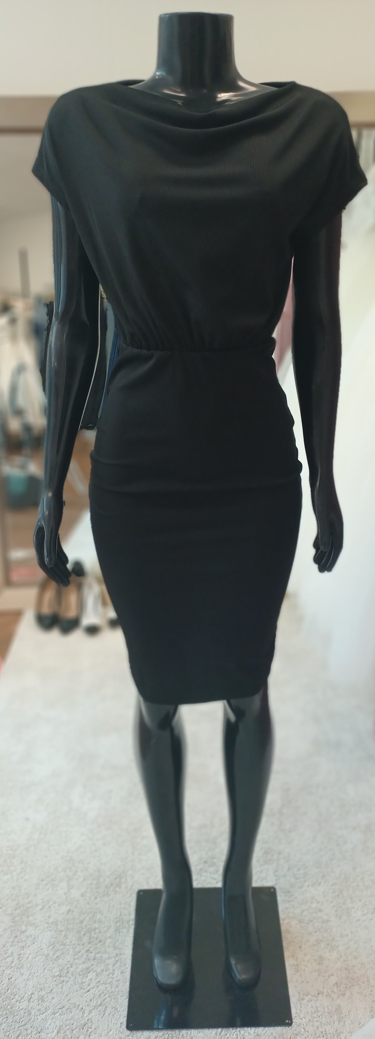 LBD008 - Off Shoulder High Waist Short Sleeve Midi Dress
