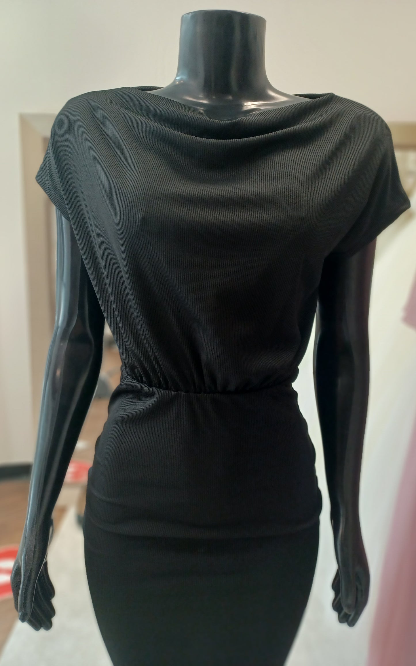 LBD008 - Off Shoulder High Waist Short Sleeve Midi Dress