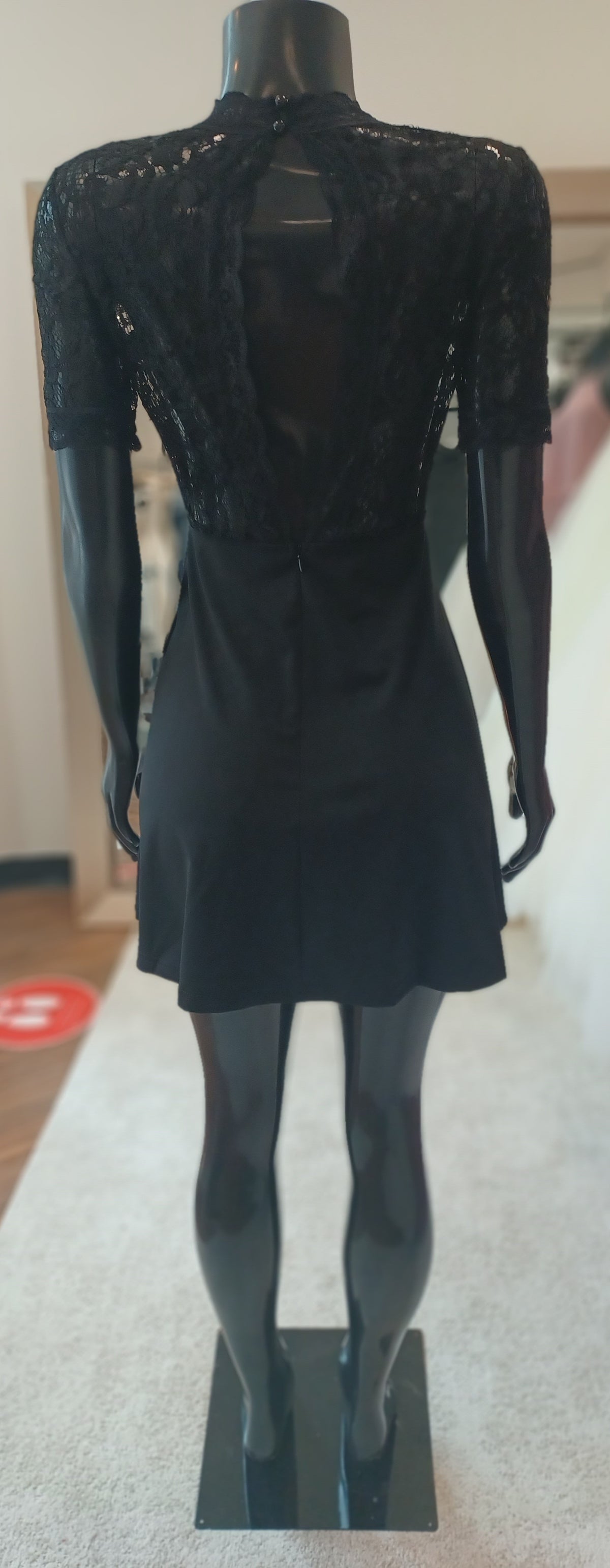 LBD007- Short Sleeve Lace Mini Dress with Keyhole  Open Back
