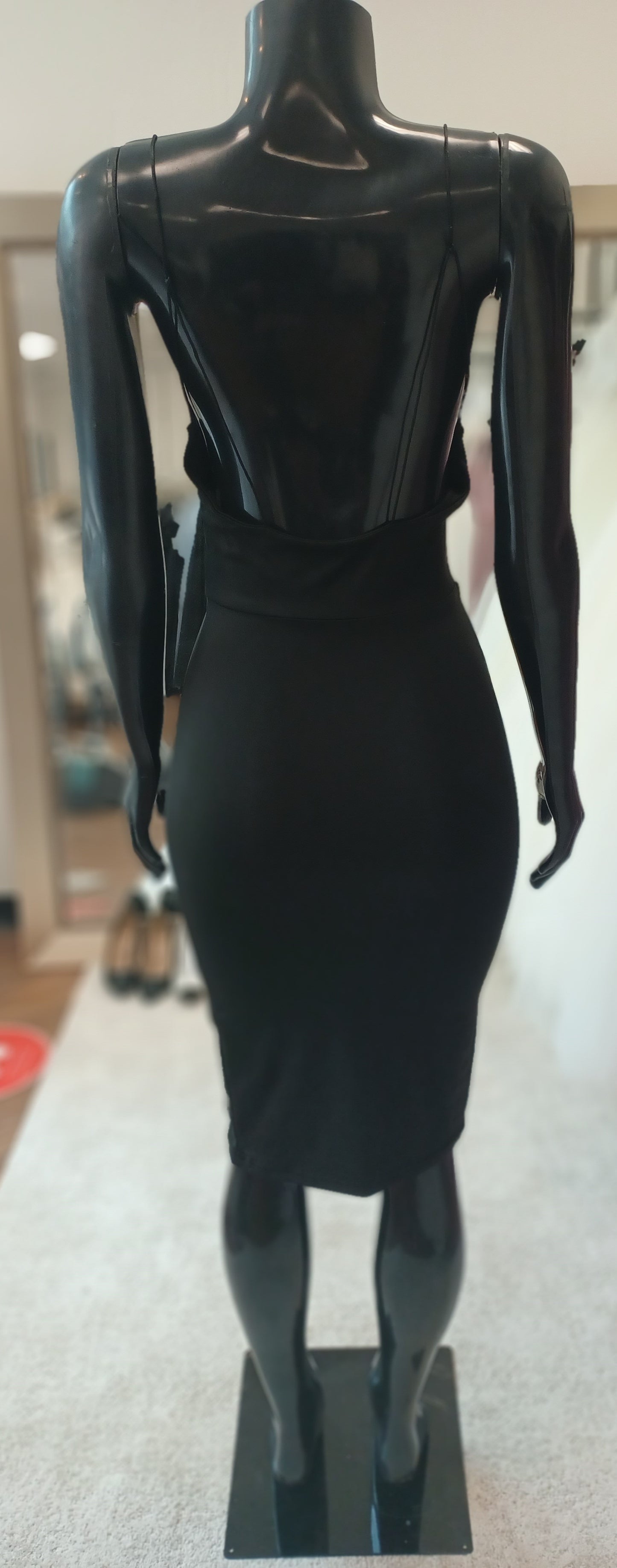 LBD001-Body-Con Open Back Mini Dress with Hanging Cowl & Adjustable Side Straps