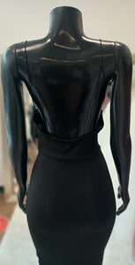 LBD001-Body-Con Open Back Mini Dress with Hanging Cowl & Adjustable Side Straps