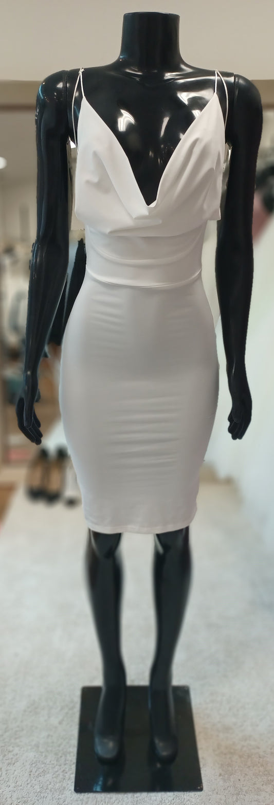 LBD001-Body-Con Open Back Mini Dress with Hanging Cowl & Adjustable Side Straps