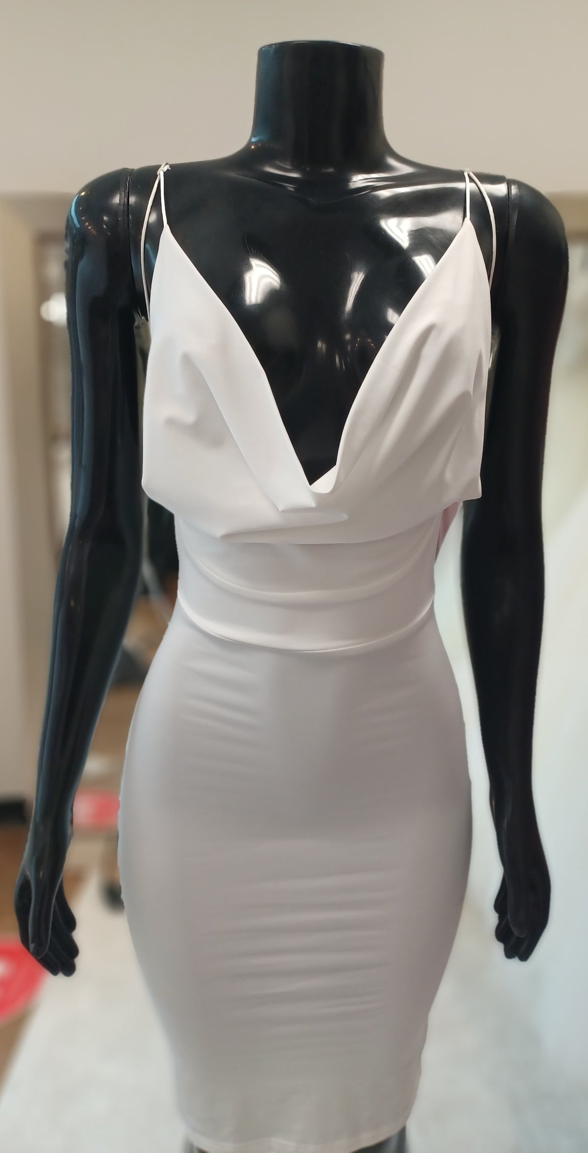 LBD001-Body-Con Open Back Mini Dress with Hanging Cowl & Adjustable Side Straps