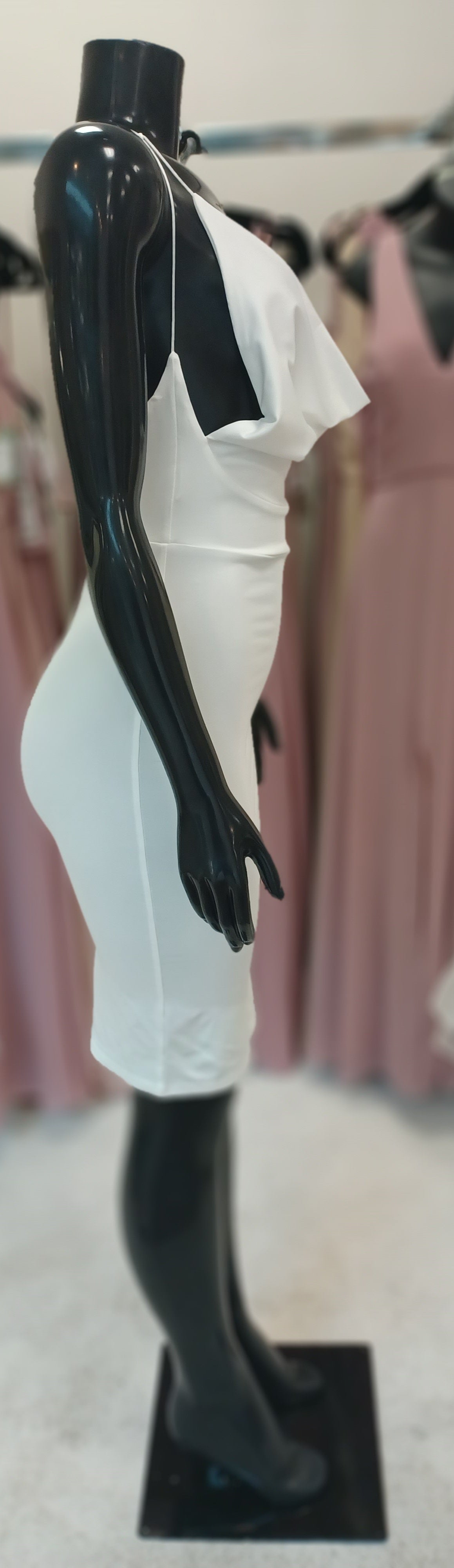 LBD001-Body-Con Open Back Mini Dress with Hanging Cowl & Adjustable Side Straps