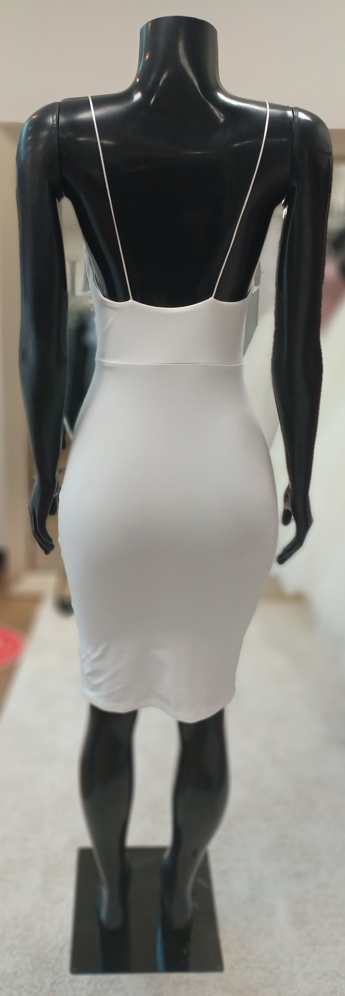 LBD001-Body-Con Open Back Mini Dress with Hanging Cowl & Adjustable Side Straps