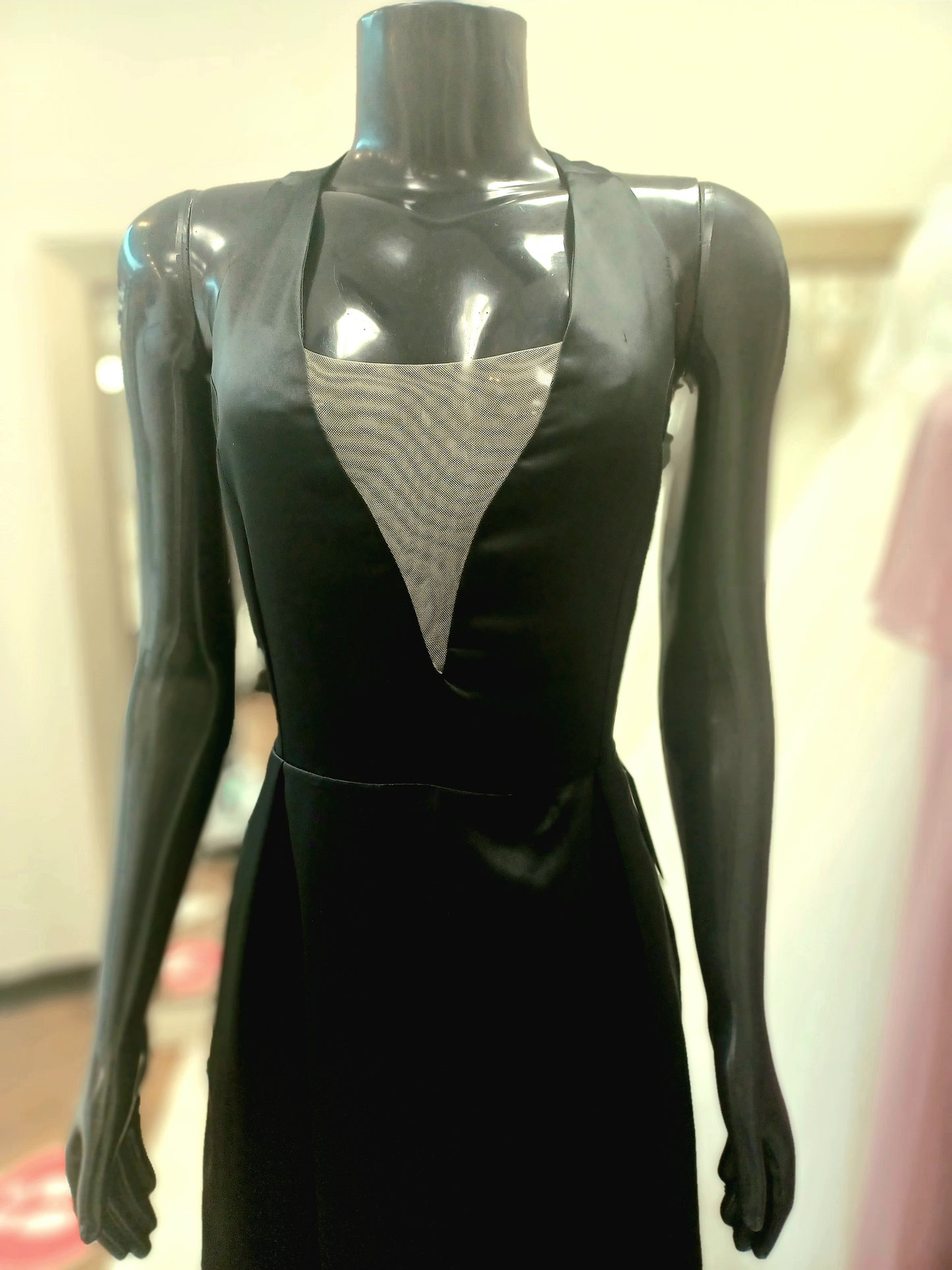 LBD009 - Black Pleated Gown with Back Bow Detail