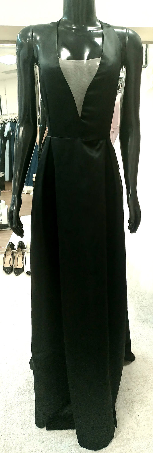 LBD009 - Black Pleated Gown with Back Bow Detail