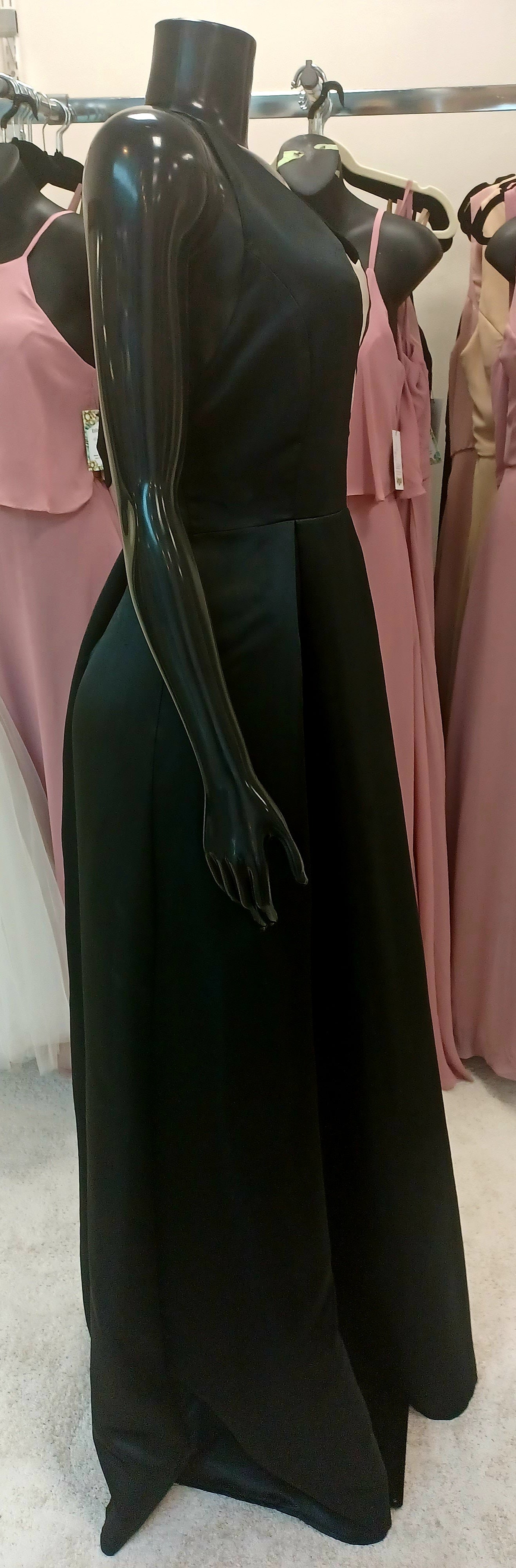 LBD009 - Black Pleated Gown with Back Bow Detail